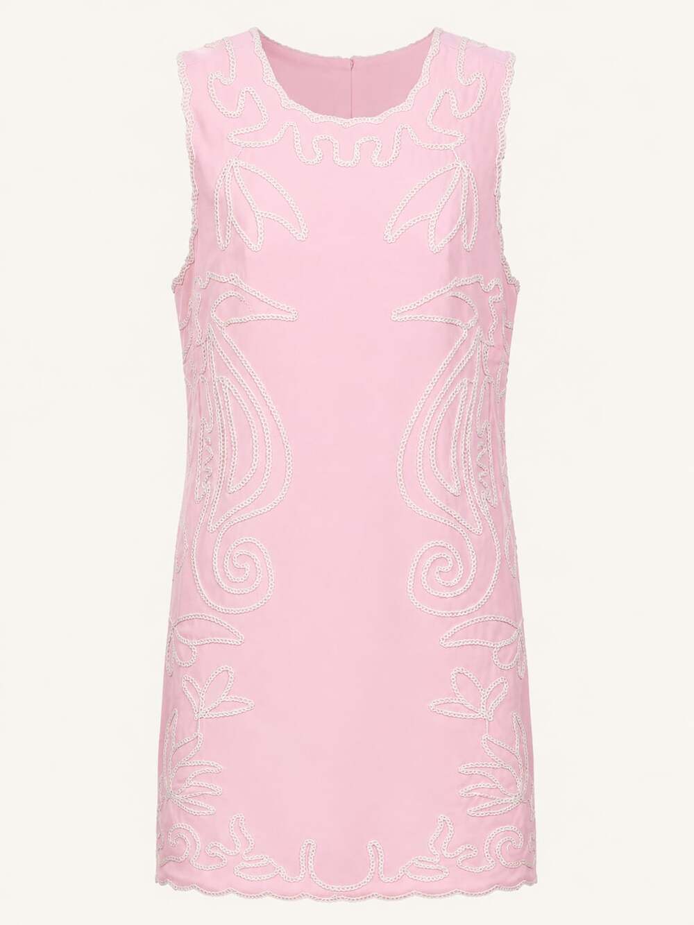 AVEC LES FILLES Baby Pink White Embroidered Seashells Sleeveless dress